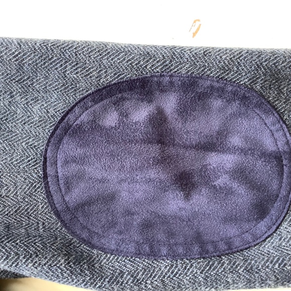 LOFT Navy Blue Herringbone Knit Blue Elbow Patch Blazer SZ 8 - Picture 9 of 15